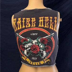 Windsor Graphic Sleeveless Top with Guns and Roses Design